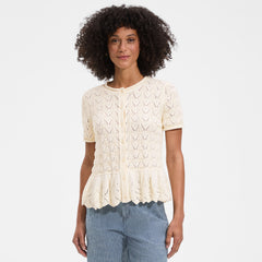 Women's Drifter Pointelle Ruffle Hem Cardigan Sweater