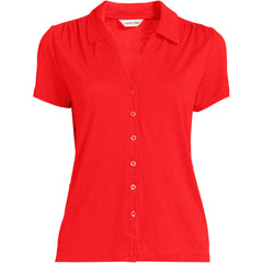 Women's Plus Size Linen Blend Short Sleeve Button Front Polo Top