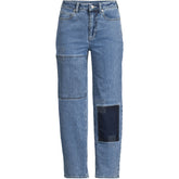 Women's Plus Size Soft Denim Mid Rise Relaxed Straight Crop Patchwork Jeans