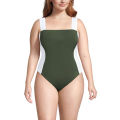 Women's Plus Size Square Neck High Leg One Piece Swimsuit