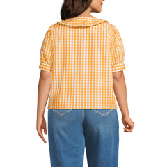 Women's Plus Size Carefree Cotton Puff Sleeve Statement Collar Shirt