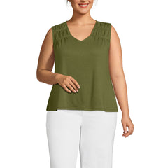 Women's Plus Size Linen Blend Smocked Flowy Tank