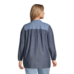 Women's Plus Size Chambray Mix Peasant Top