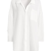 Women's Petite Oversized Gauze Button Front Cover-Up Shirt