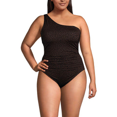 Women's Plus Size Shirred One Shoulder One Piece Swimsuit