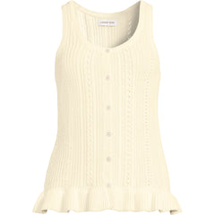 Women's Plus Size Cotton Boucle Ruffle Hem Sleeveless Sweater