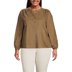 Women's Plus Size Pinwale Cord Smocked Popover Shirt