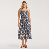 Women's Petite Poplin Smocked Bodice Midi Dress