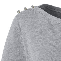 Women Cotton Modal Button Shoulder Boatneck Sweater