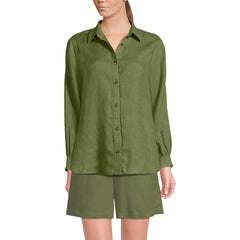 Women's Petite Linen Long Sleeve Feminine Shirt