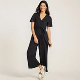 Women's Cotton Modal Tie Waist V Neck Jumpsuit