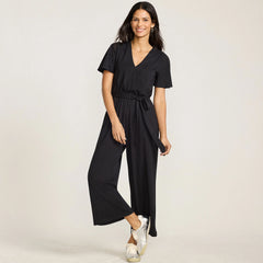Women's Cotton Modal Tie Waist V Neck Jumpsuit