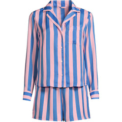 Women's Matte Satin 2 Piece Pajama Set - Long Sleeve Top and Shorts