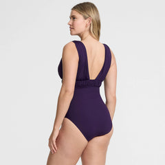 Women's Wide Strap Plunge Shirred One Piece