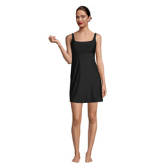 Women's Chlorine Resistant Tummy Control Square Neck Swim Dress One Piece Swimsuit with Shorts