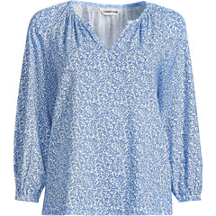 Women's Lightweight Jersey 3/4 Sleeve Notch Neck Gather Blouse