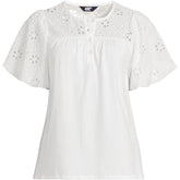 Women's Eyelet Crew Puff Sleeve Top