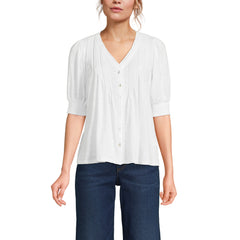 Women's Button Pintuck Puff Sleeve Top