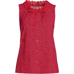 Women's Plus Size Lightweight Jersey Button Front Lace Trim Tank