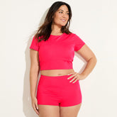 Women's Plus Size Tugless High Waisted Swim Boy Shorts