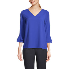 Women's Petite 3/4 Flutter Sleeve Crepe Blouse