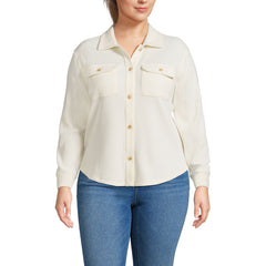 Women's Plus Size Waffle Relaxed Long Sleeve Shirt Jacket