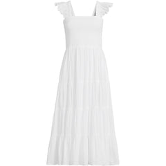 Women's Plus Size Cotton Dobby Smocked Dress with Ruffle Straps