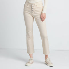 Women's Recycled Denim High Rise Button Front Kick Flare Crop Jeans