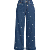 Women's Plus Size Soft Denim High Rise Embroidered Wide Leg Crop Jeans