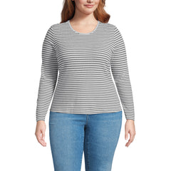 Women's Plus Size Lightweight Waffle Long Sleeve Crew Neck T-Shirt