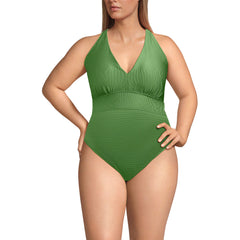 Women's Plus Size Shine Ribbed Twist Back High Leg One Piece Swimsuit