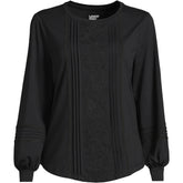 Women's Long Sleeve Lightweight Jersey Pintuck Embroidery Top