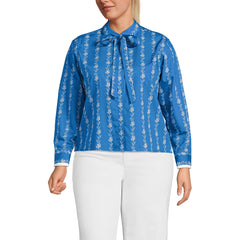 Women's Plus Size Carefree Cotton Shirt with Removable Bow