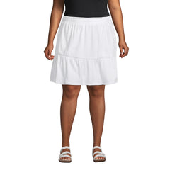 Women's Plus Size High Rise Pull On Elastic Waist Tiered Crinkle Knit Skirt