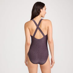 Women's Petite Tugless Shine X-Back One Piece Swimsuit