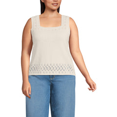 Women's Plus Size Pointelle Square Neck Tank Sweater