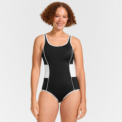Women's Petite Tugless Scoop Neck Colorblock Low Leg One Piece