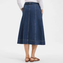 Womens Petite Soft Denim A-line Midi Skirt
