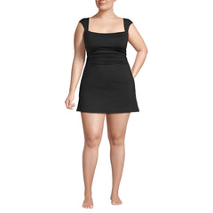 Women's Plus Size Smoothing Square Neck Ruched Swim Dress Swimsuit