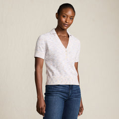 Women's Cotton Blend Short Sleeve Polo Sweater