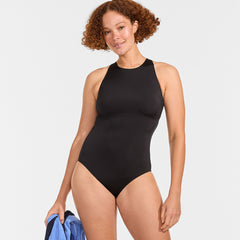 Women's Mastectomy Tugless High Neck Portrait Back One Piece Swimsuit