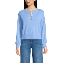 Women's Modern Length Fine Gauge Crew Neck Cardigan Sweater