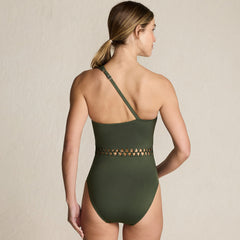 Women's Macrame One Shoulder High Leg One Piece Swimsuit