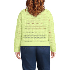 Women's Plus Size Cotton Blend Pointelle Crew Neck Sweater