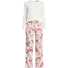 Women's Plus Size Pajama Gift Set - Knit Long Sleeve Top and Flannel Pants