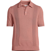Men's Short Sleeve Vertical Rib Button Down Sweater Polo