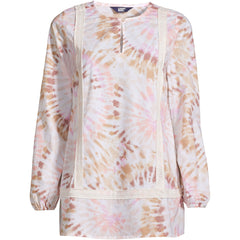 Women's Petite Cotton Long Sleeve Split Neck Tunic Top