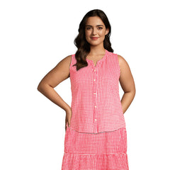 Women's Plus Size Crinkle Knit Button Front Tank