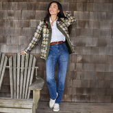 Women's Petite Soft Denim High Rise Rail Straight Leg Utility Jeans