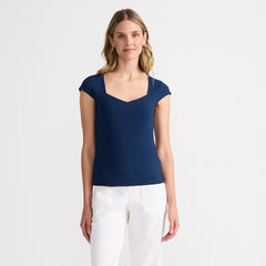 Women's Cap Sleeve Tugless Double Layer Sweetheart Knit Top